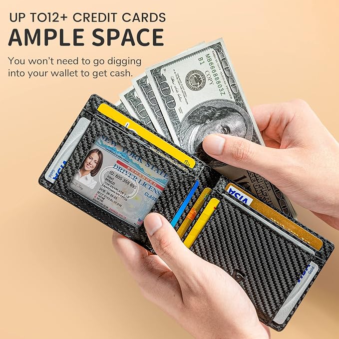 GSOIAX Slim Wallet for Men Rfid Blocking Leather Bifold Front Pocket Carbon Fiber Men's Money Clips Credit Card Holder With Gift Box - Image 3