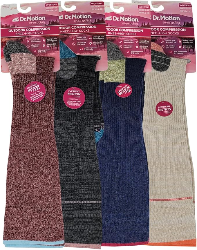 Dr. Motion Compression Knee HIgh Socks (4 Pairs), Arch Support Outdoor Running HIking Socks for Women - Image 4