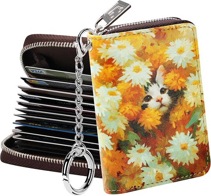 FurArt Zipper Wallet Women RFID Credit Card Holder keychain Wallet | ID Window RFID Blocking Compact Small business 15/16 slots by FurArt