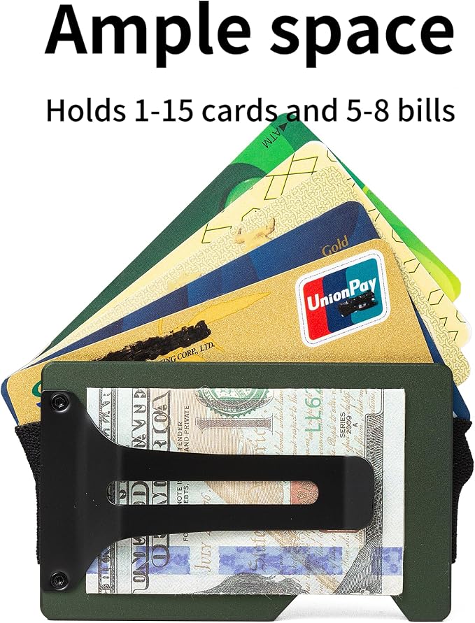 Minimalist Wallet for Men, Slim Metal RFID Blocking Wallet Credit Card Holder Money Clip & Cash Strap, Scratch-Resistant Holds 15 Cards,Ideal Gift for Men | Matte Green - Image 3