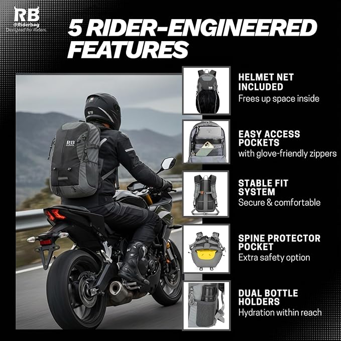 Reflective Motorcycle Backpack, Hi Viz Commuter Riding Bag | Designed by Riders for Everyday Rides with Laptop Compartment and Helmet Net. Built to Help You Be Seen. - Image 3