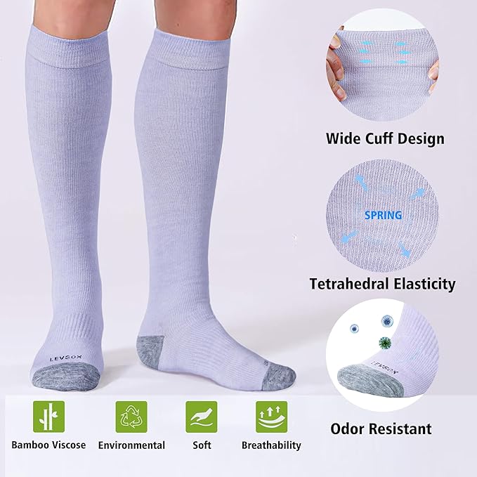 LEVSOX Viscose Made from Bamboo Compression Socks for Pregnant Women 20-30 mmHg Knee High Cute Mens Supports Socks for Travel - Image 4