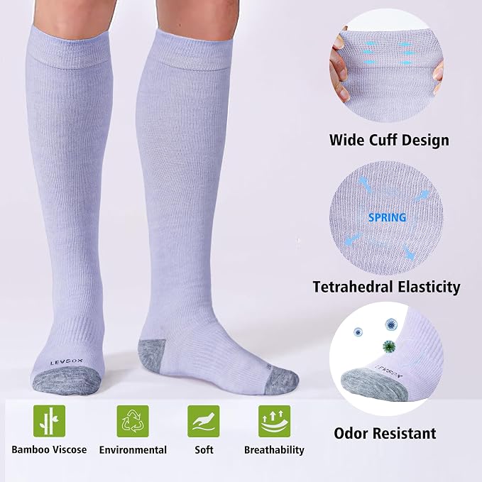 LEVSOX Viscose Made from Bamboo Compression Socks for Pregnant Women 20-30 mmHg Knee High Cute Mens Supports Socks for Travel - Image 4