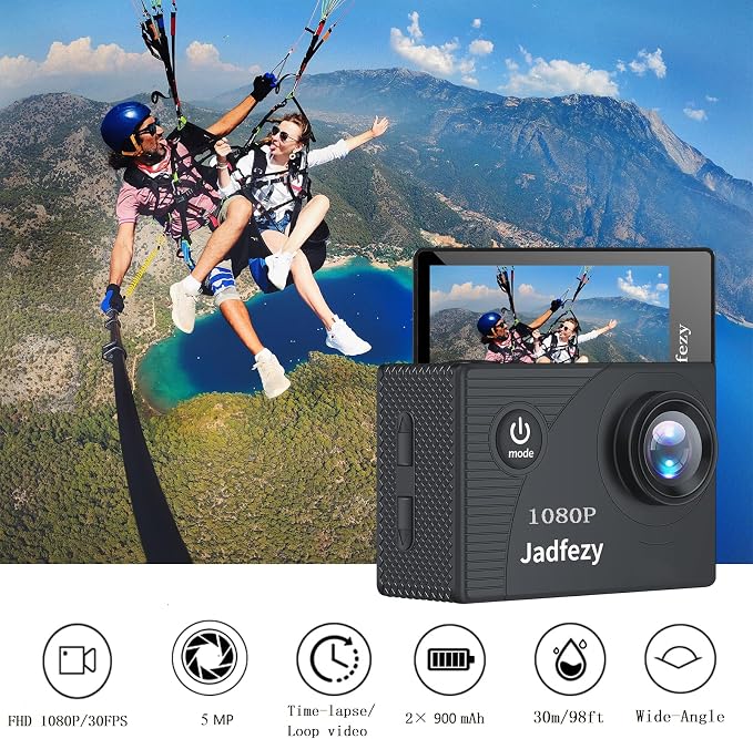 Action Camera FHD 1080P, 98FT/30M Underwater Waterproof Camera with 2 Batteries, Wide Angle Sports Camera with Accessories Kit Suitable for Helmet Bicycle, etc. - Image 2