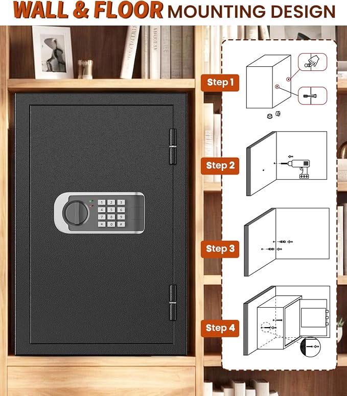 [2026 Upgraded] -35 Min Real Fireproof Safe-3.6 Cu Ft Large Safe for Home | Security Safe Box with Smart Alarm System, Wall & Floor Mount Anti-Theft Safe for Money Legal Documents Valuables Jewelry - Image 7