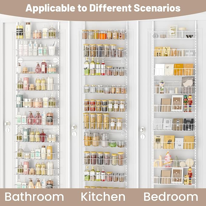 ElegantArray 10-Tier Pantry Door Organizer, White | Over The Door Pantry Organizer Rack and Storage, Hanging Spice Rack Shelves Door, Home Office Laundry Room Bathroom & Kitchen - Image 6
