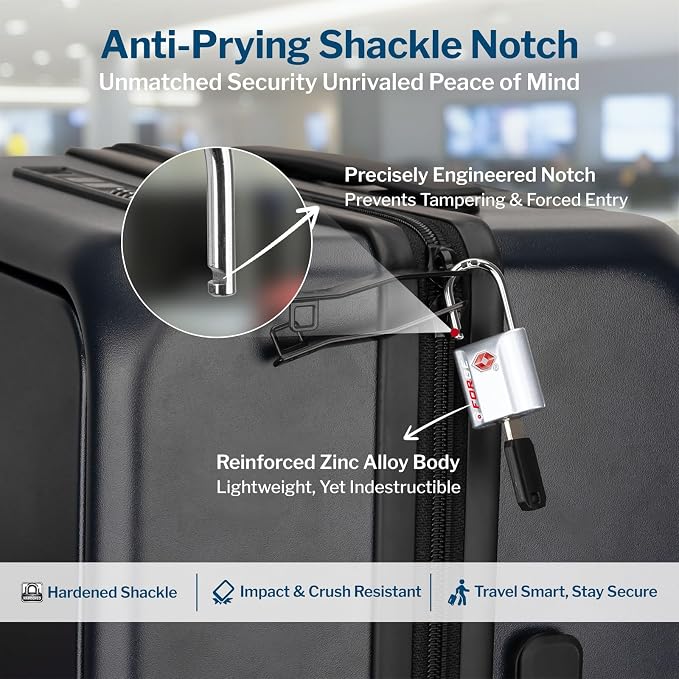 Forge Small Size TSA Approved Luggage Locks: Key Locks for Travel. Ultra Secure Dimple Key Travel Locks Alloy Body Luggage Locks. Silver 2-Pack. - Image 5