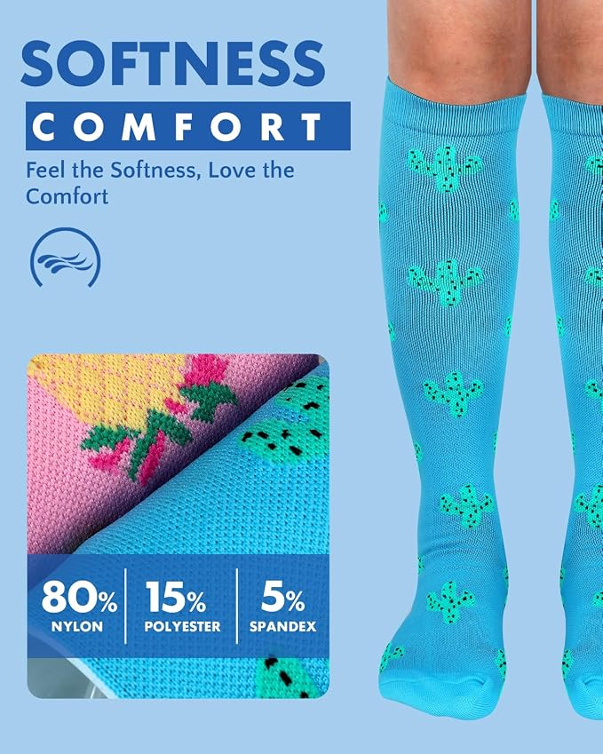 Compression Socks for Women 15-20 mmHg, 2 Pairs | Graduated Support, Knee High Fit, Polyester Stretch, Circulation Comfort, Nurses, Travel, Athletes, Flight, Daily, Patterned - Image 5