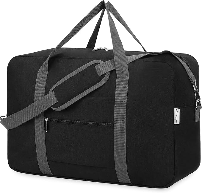 Narwey Carry on Luggage 22x14x9 Airline Approved Foldable Duffle Bag for Travel Packable Duffel Bag for Traveling Airplane for Women and Men 40L (Black (With Shoulder Strap)) by Narwey
