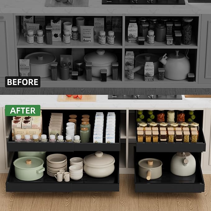 PAKETA 4 Pack Expandable Pull Out Cabinet Organizer,21" Deep | Pull Out Drawers for Cabinets with width from 15" to 26",Sliding Drawers for Cabinets with Upgrade 3 Slide Rails,hold 65 lbs - Image 3