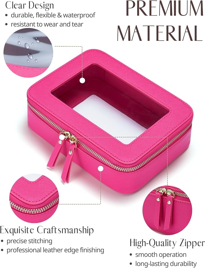 Clear Makeup Case Toiletry Bag Travel Medium Clear Cosmetic Bag with Zipper, Make Up Bag Organizer Traveling TSA Approved Transparent Bag Car for Essentials, Mini & Medium, Hot Pink - Image 3