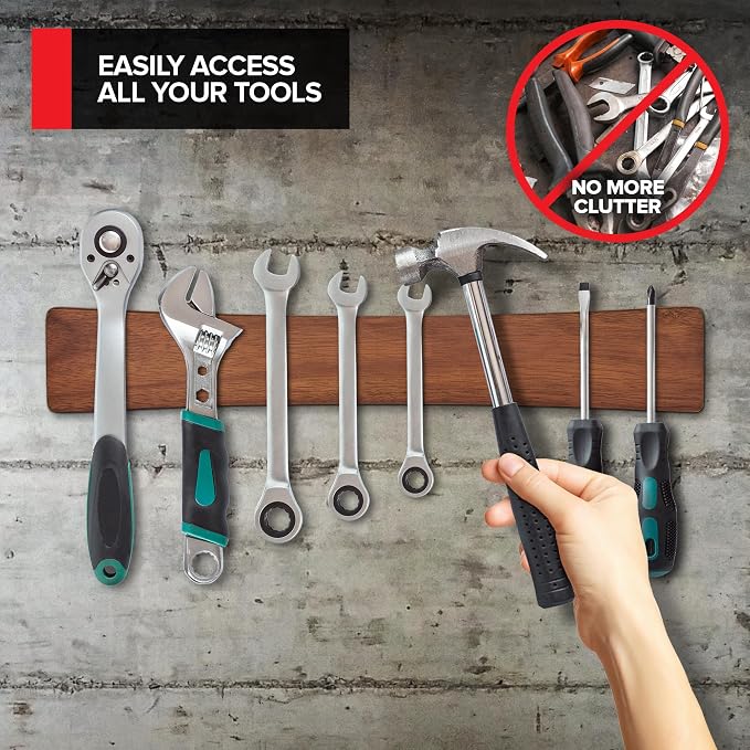 16 Inch Acacia Wood Magnetic Knife Holder with Multipurpose Use, Magnetic Knife Holders for Kitchen, Wooden Knife Rack, Magnet Strips for Knives & Metal Utensils, Tool Holder, Art Supply Organizer - Image 5