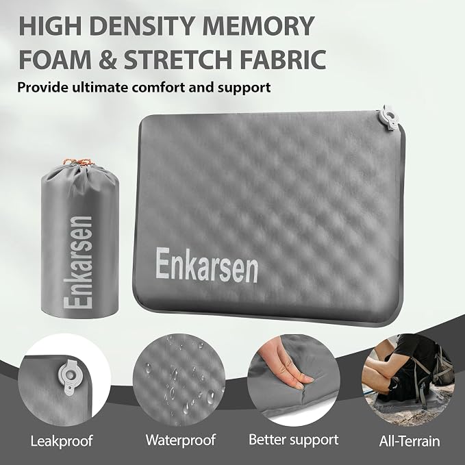 Inflatable Travel Seat Cushion – Self-Inflating Memory Foam Pad for Airplane, Stadium Bleachers, Camping, Hiking & Backpacking – Ultralight Compact & Portable Sitting Cushion (Grey) - Image 7