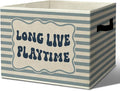 Rustic Playroom Storage Bins Boxes with Handles | toys books clothes, long live playtime blue striped nursery foldable basket for organizing bedroom toddler room playroom by Unknown