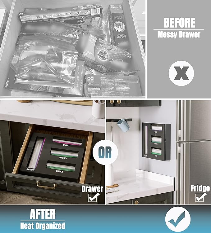 Neatsure Acrylic Magnetic Food Bag Storage Organizer for Drawer or Refrigerator, Compatible with Gallon, Quart, Sandwich, Snack & Variety Size Bags - Image 2