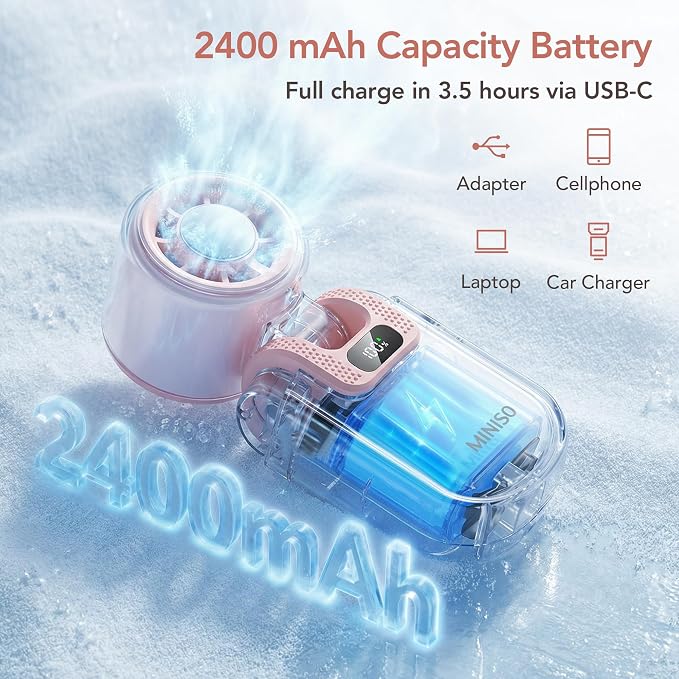MINISO Portable Handheld Fan with Cooling Plate, Mini Turbo Personal Fan | 3 in 1 USB Rechargeable Small Fan, 5-Speed, Foldable with Ice Cooler, Max 8 H Cooling for Travel, Office, Shopping, Camping - Image 7
