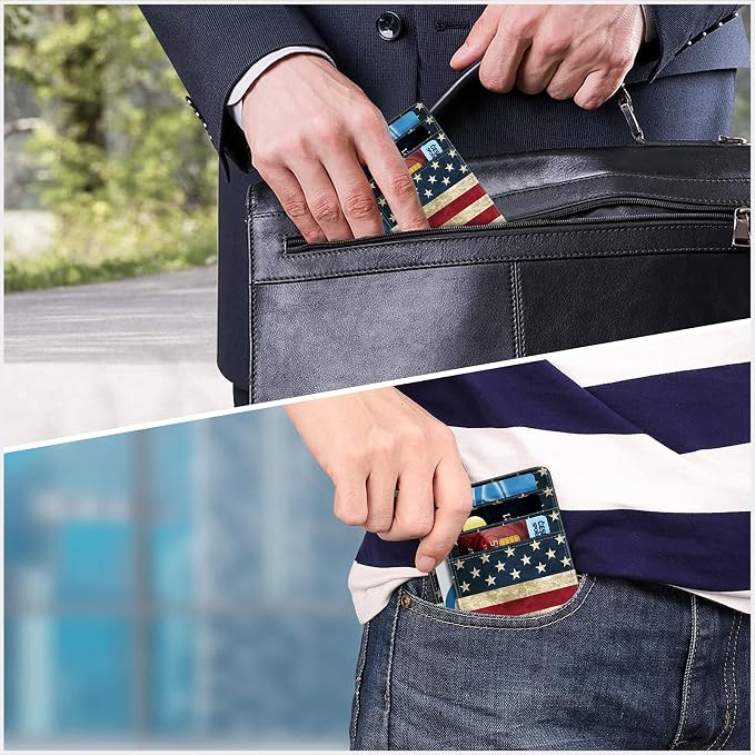 FINTIE Slim Front Pocket Wallet, RFID Blocking Credit Card Holder | Minimalist Card Cases with ID Window for Men Women, US-Flag - Image 6