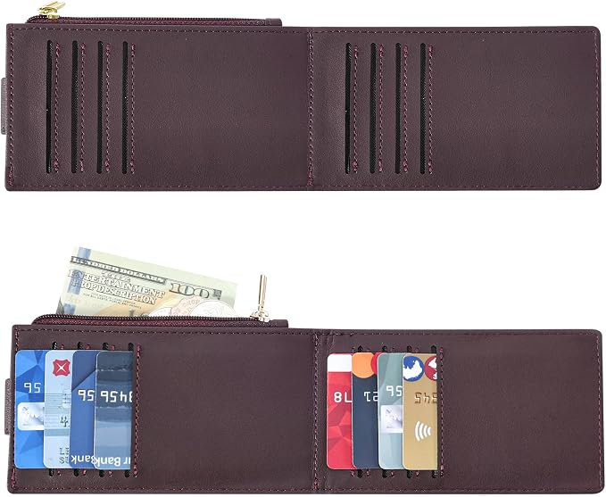 Chelmon Women's RFID Slim Card Holder Wallet | Thin Bifold Multi Card Case with Zipper Coin Pocket Purse for Women(Wine Red) - Image 5