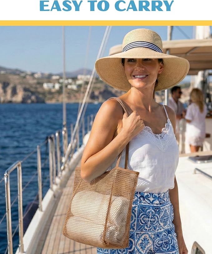 Rave Envy Large Mesh Beach Tote Bag - Waterproof Pool & Travel Beach Bag | Large Capacity | Sturdy Base | Lightweight Foldable Design | Quick-Drying Breathable Fabric | Spacious Multi-Pocket Storage - Image 7