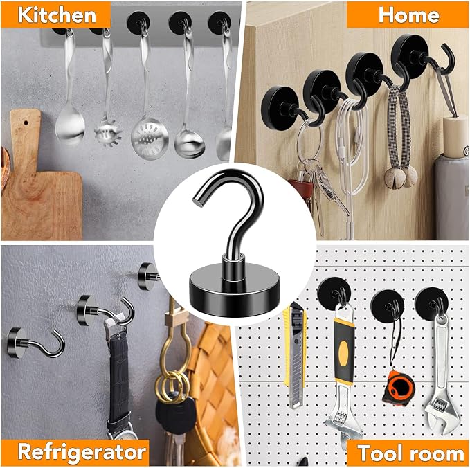 Magnetic Hooks, 50Lbs Cruise Essentials Strong Magnet Hook, Black | Heavy Duty Magnetic Hooks Classroom Must Have Magnet with Hook for Home Kitchen Workplace School Pack of 10 - Image 7