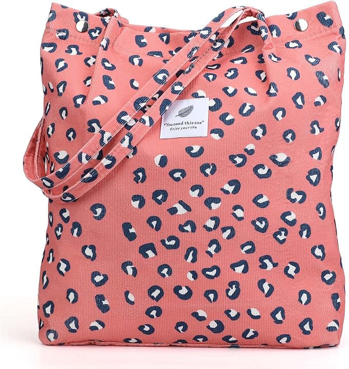 LHMTQVK Corduroy Tote Bags for Women, Large Capacity Tote Purse Reusable Grocery Shoulder Bag with Inner Pockets by LHMTQVK