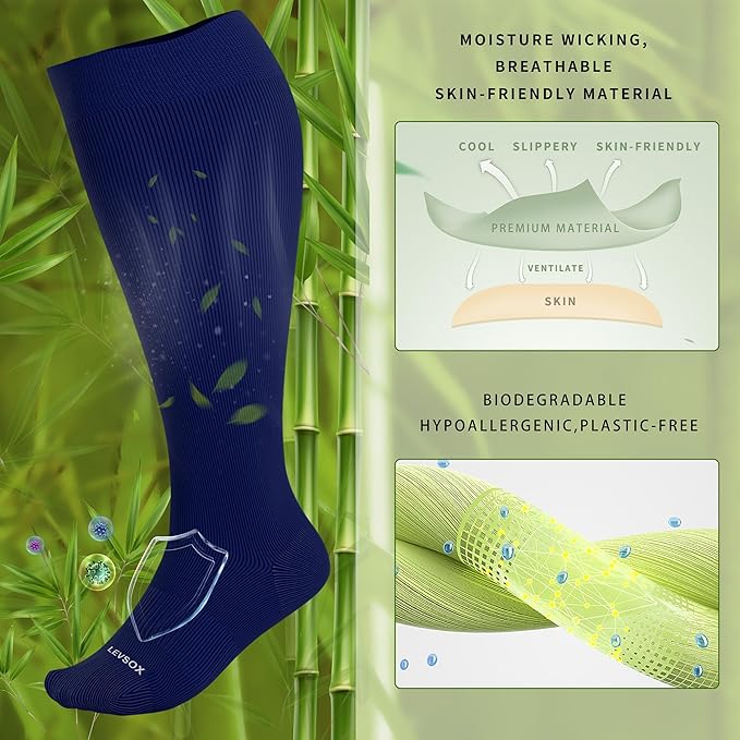 LEVSOX Wide Calf Compression Socks for Women&Men Plus Size 15-20mmHg Knee High Large Support Stockings for Circulation - Image 2