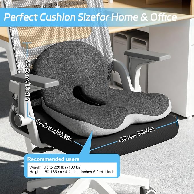 Truck Driver Seat Cushion, Memory Foam L-Shaped Ergonomic Cushion for Office Chairs, Comfort & Support for Long Sitting - Image 2