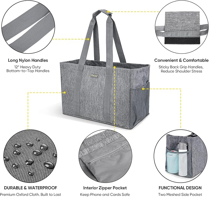 BALEINE Soft 9 Gallon Extra Large Utility Tote, Foldable Reusable Storage Bag (Winter Gray) - Image 6