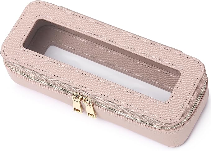 Pinkmik Makeup Brush Case Clear Travel Cosmetic Bag, (Pink, SLIM) | Toiletry Bag, Small Makeup Bag with Zipper, Purse Organizer, Car Essential Bag for Women by Pinkmik
