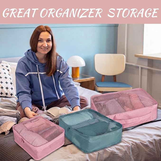 Silkfly 12 Pcs Packing Cubes for Suitcase Travel Luggage Bags Bulk Mesh Organizer Set for Hiking Camping, XL, L, M Size(Pink, Gray Blue) - Image 7