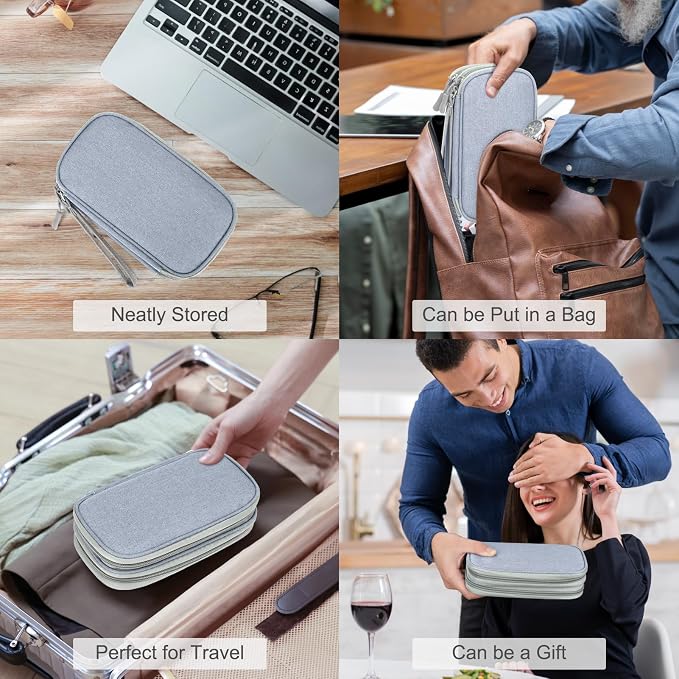 FYY Electronic Organizer, Travel Tech Pouch Bag, Cable Organizer Light Grey | Wrist Strap, Waterproof, Double Layers Portable Electronics Travel Carrying Case for Cord, Charger, Daily Business Trips Use - Image 7