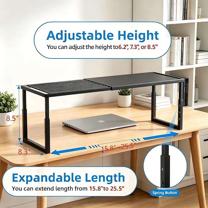 Cabinet Shelves, 4 Pack Stackable Shelves for Pantry Storage | Expandable & Height Adjustable Cabinet Organizer Shelf | Metal Shelf Organizer | Black Spice Rack for Pantry Storage - Image 2