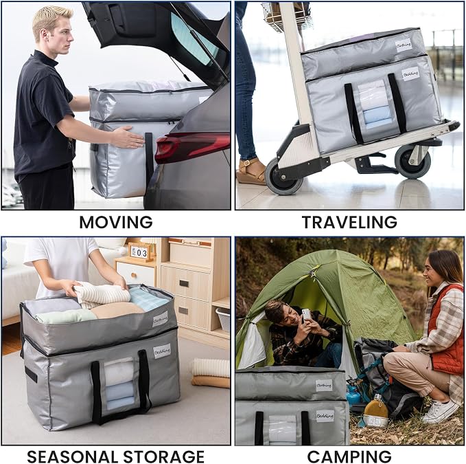 TAILI 2 Tier Moving Bags,4 Pack Silver Storage Bags with Visible Window | XXL Heavy Duty Totes For Home Storage,Wrap Around Handles,Storage Bags for College Dorm, Alternative to Moving Boxes - Image 9