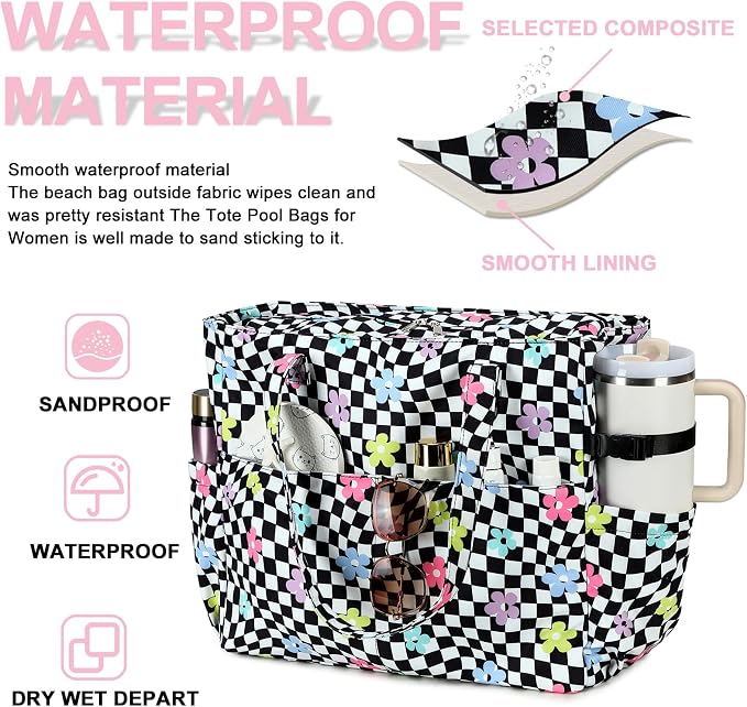 Bluboon Beach Bags for Women, Large Waterproof Tote Bag With Wet Compartment for Pool Weekender Travel Gym - Image 5