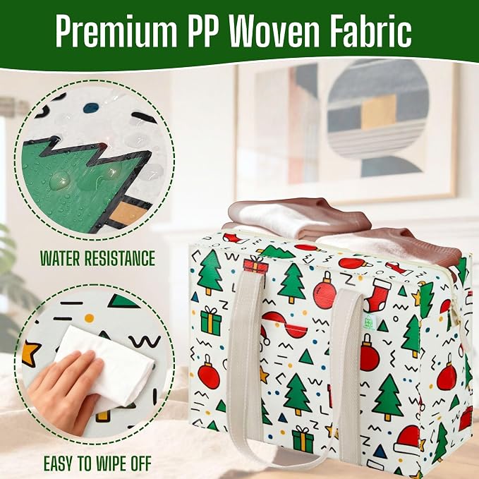 VENO 4 Pack Utility Tote Reusable Grocery Bags with Zipper & Hard Bottom | Heavy Duty Foldable Water-Resistant Shopping Bags for Summer Beach, Pool, Picnic & Travel Carry-on (Jingle Mix, 4 Pack) - Image 5