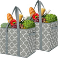 Reusable Grocery Bags 2-Pack Foldable Washable Large Storage Basket, Grey | Water Resistant Shopping Tote Bag Bins by WiseLife