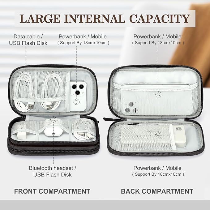 FYY Electronic Organizer, Travel Tech Pouch Bag, Medium, Coffee | Wrist Strap, Waterproof, Double Layers Portable Electronics Travel Carrying Case for Cord, Charger, Daily Business Trips Use - Image 3