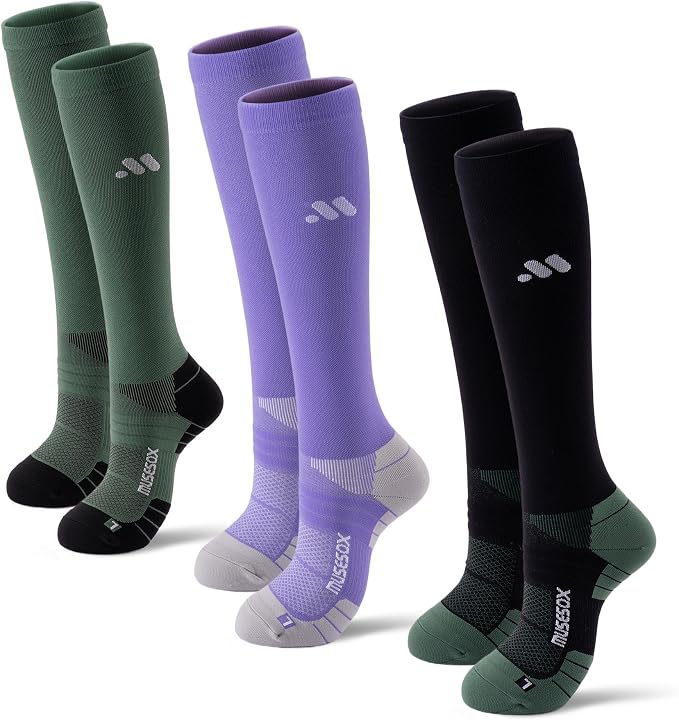 Compression Socks for Women and Men,Mild Support(3 Pairs) Unisex | Knee High,Graduated Compression,L/R Foot Labels,Breathable Fabric,Best for Flying/Nurses/Travel/Cycling/Pregnancy/Daily Wear by musesox