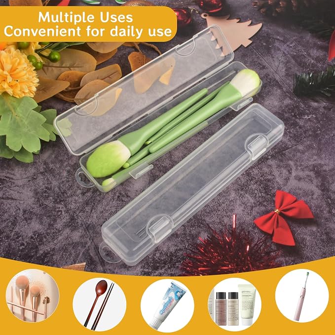 Sankoly Travel Cosmetic Brush Holder 2 PCS Portable Cutlery Case with Lid and Air-holes Multi-functional Clear Plastic Storage Container for Cutlery Toothbrush Makeup Brush, 9.1 x 1.9 x 1.2in - Image 4