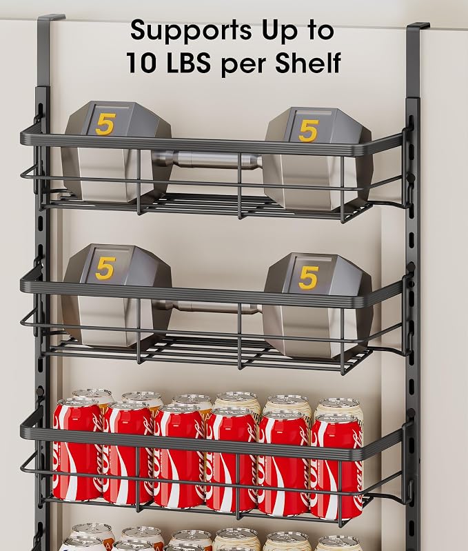 Over The Door Pantry Organizer, 8 Tier Adjustable Pantry Door Organization and Storage, Door Mounted Spice Organizer with Hooks for Pantry Kitchen Essentials, Black - Image 4