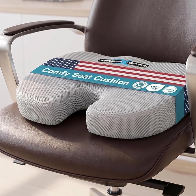 Xtreme Comforts Seat Cushions | Office Chair Cushions for Desk, Car, Wheelchair| Ergonomic Memory Foam Seat Cushion for Support & Comfort | Helps Improve Sitting Posture for Work & Body Relief by XtremeComforts