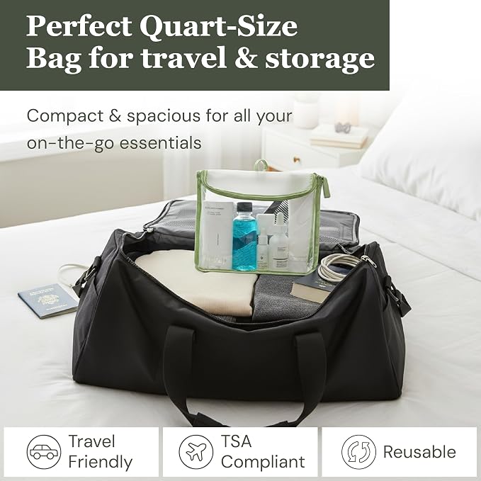 (re)zip TSA Approved Travel Toiletry Bag with Hanging Loop, Travel Quart Bag– Reusable Clear Makeup bags with zipper, Clear Pouch for Travel Essentials, Cosmetic | BPA-Free, Machine Washable - Sage - Image 6