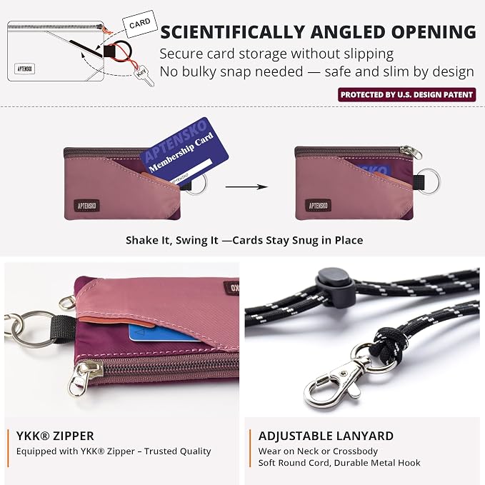RFID Blocking Travel Wallet with Adjustable Lanyard, Small Nylon Zipper Pouch and Badge Holder for ID, Credit Cards, Cash, Keys, Commuters (Mauve+Plum Wine) - Image 5