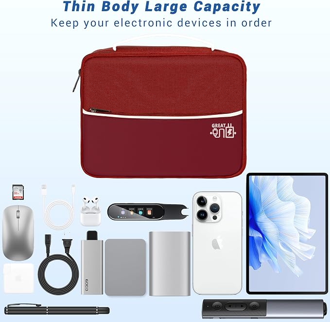 Electronics Organizer,Travel Cord Organizer Pouch,Cable Organizer Bags | Waterproof Electronic Accessories Storage Case for Cables, Cords, Charger, Phone (Three Layer-Winered) - Image 4
