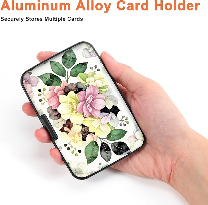 2 Pack Credit Card Holder for Women RFID Blocking Wallet, Artistic Flower | Card Wallets for Women Small Mini Business Metal Accordion Aluminum Alloy Hard Case for Men - Image 3