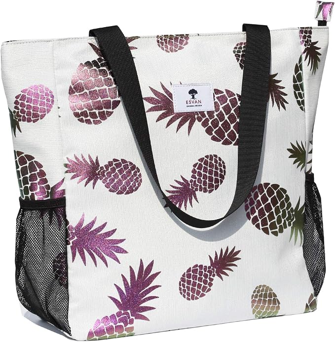 ESVAN Original Floral Water Resistant Large Tote Bag Shoulder Bag for Gym Beach Travel Daily Bags Upgraded by ESVAN