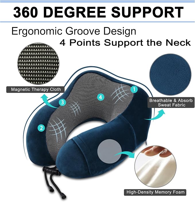 urnexttour Travel Pillow and Blanket Set Neck Pillow Airplane Foam Blue | 43x60 Inch Plane Blanket, Traveling Compact Storage Bag, Eye Mask, and Earplugs for Ultimate Flight Comfort, Women and Men - Image 4