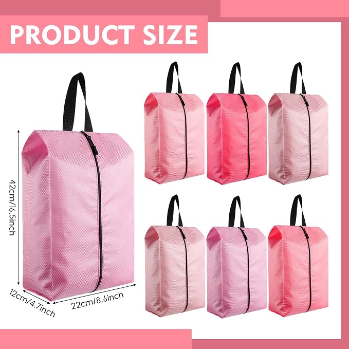 6 Pcs Travel Shoe Bags with Zipper Nylon Portable Waterproof Suitcase Shoe Organizer Packing for Golf(L,Pink) - Image 2