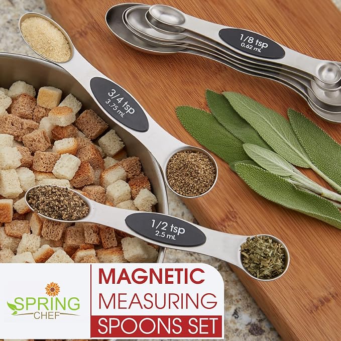 Spring Chef Stainless Steel Magnetic Measuring Spoons Set of 8, Black | Dual Sided Metal Teaspoon & Tablespoon Measuring Spoons with Leveler for Dry & Liquid Ingredients, Nesting, Dishwasher Safe - Image 7