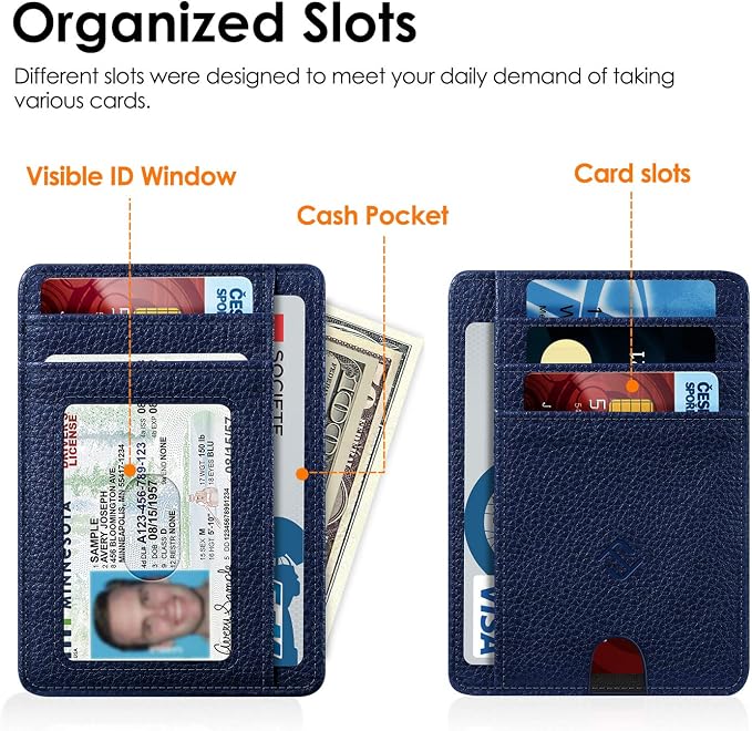 FINTIE Slim Front Pocket Wallet, RFID Blocking Credit Card Holder | Minimalist Card Cases with ID Window for Men Women, Navy - Image 4